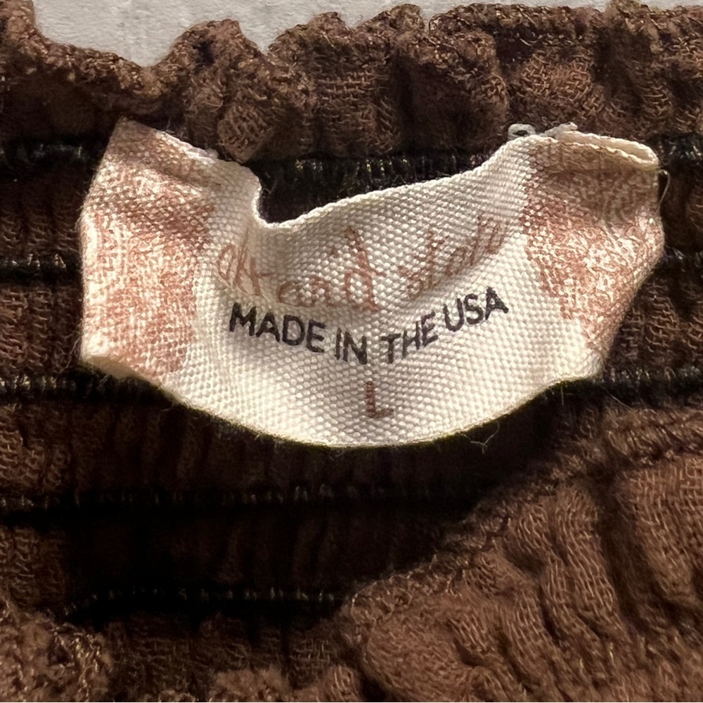 Altar’d State Puff Sleeve Ruched Brown Crop Top- Size L - Picture 3 of 4